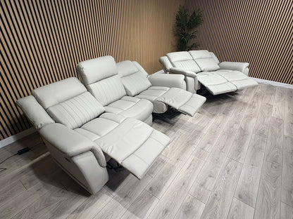 DOMINO 3 Seater + 2 Seater Leather Sofa Set, Power Recliners - RRP £2,995