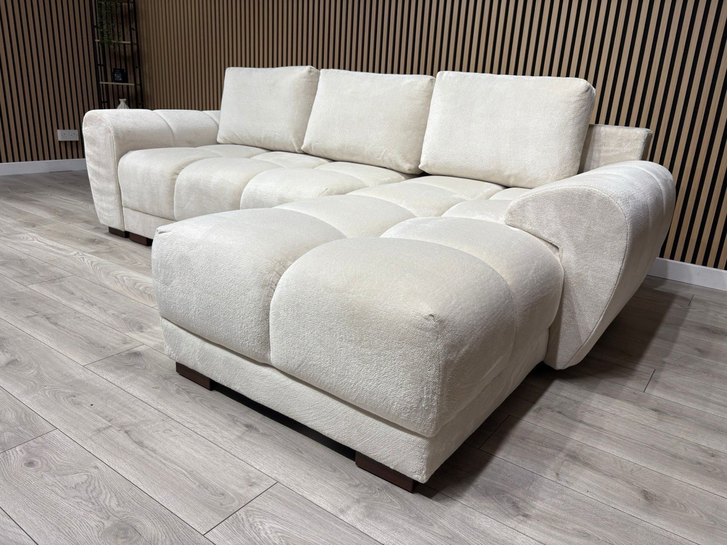 AZZURO Premium Fabric Corner Chaise Sofa Bed with Storage, Cream - RRP £1,799