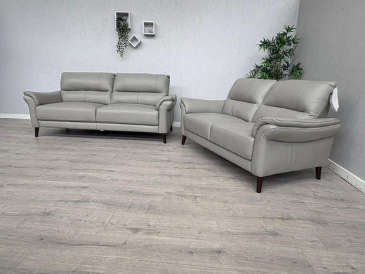 Furniture Village WINNER Leather 3 + 2 Seater Sofa Set, Light Grey - RRP £1,890