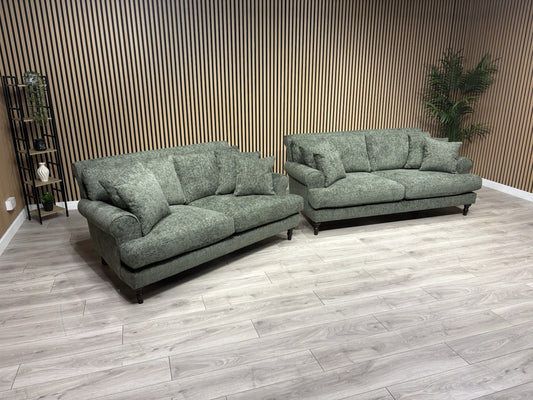 Laura Ashley LYNDEN Style Fabric 3 Seater + 2 Seater Sofa Set, Green - RRP £2700