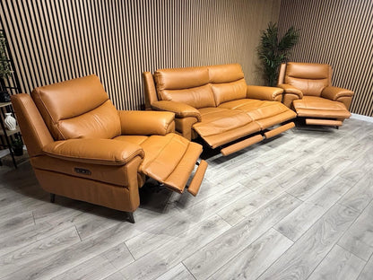 Furniture Village PANACHE Style Leather 3 Seater Sofa + 2 x Armchairs, Power