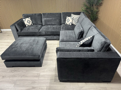 Sofology CAVALLI Style Fabric 3 Corner 3 Sofa + Footstool, Slate  - RRP £6,398