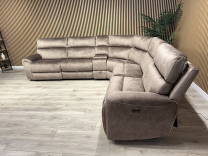 DFS Sample VEGAS Fabric 2 Corner 2 Power Recliner Sofa + Console - RRP £2999