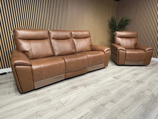DANETTI Leather 3 Seater Sofa + Armchair Power Recliner Set - RRP: £3298