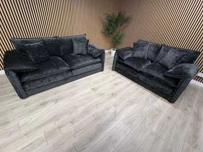 SOLICE Fabric 3 Seater + 2 Seater Sofa Set, Black - RRP £2,498