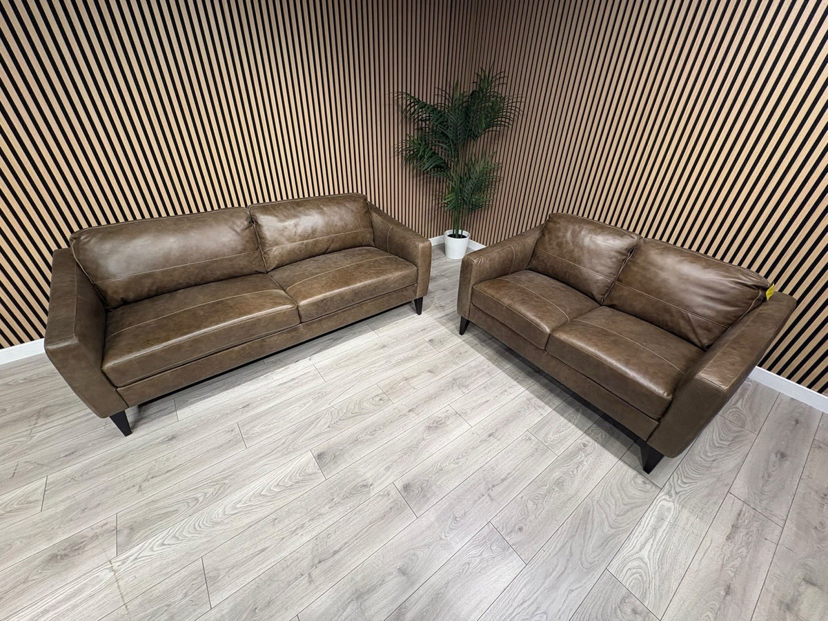 John Lewis BAILEY Style Leather 3 + 2 Seater Sofa Set, Chestnut - RRP £3978