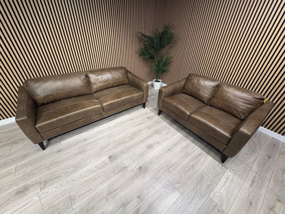John Lewis BAILEY Style Leather 3 + 2 Seater Sofa Set, Chestnut - RRP £3978