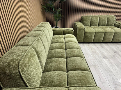 PARIS Fabric 3 Seater + 2 Seater Sofa Set, Olive - RRP £2,578