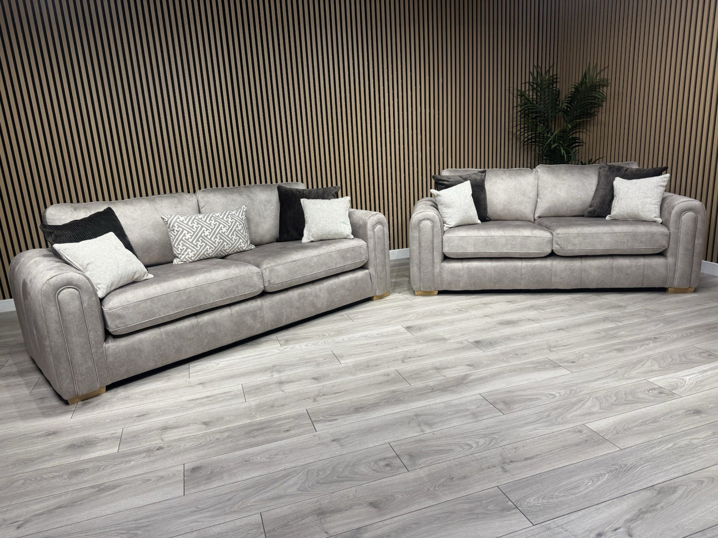 DEVINE Glamour Fabric 3 Seater + 2 Seater Sofa Set, Stone - RRP £2,598