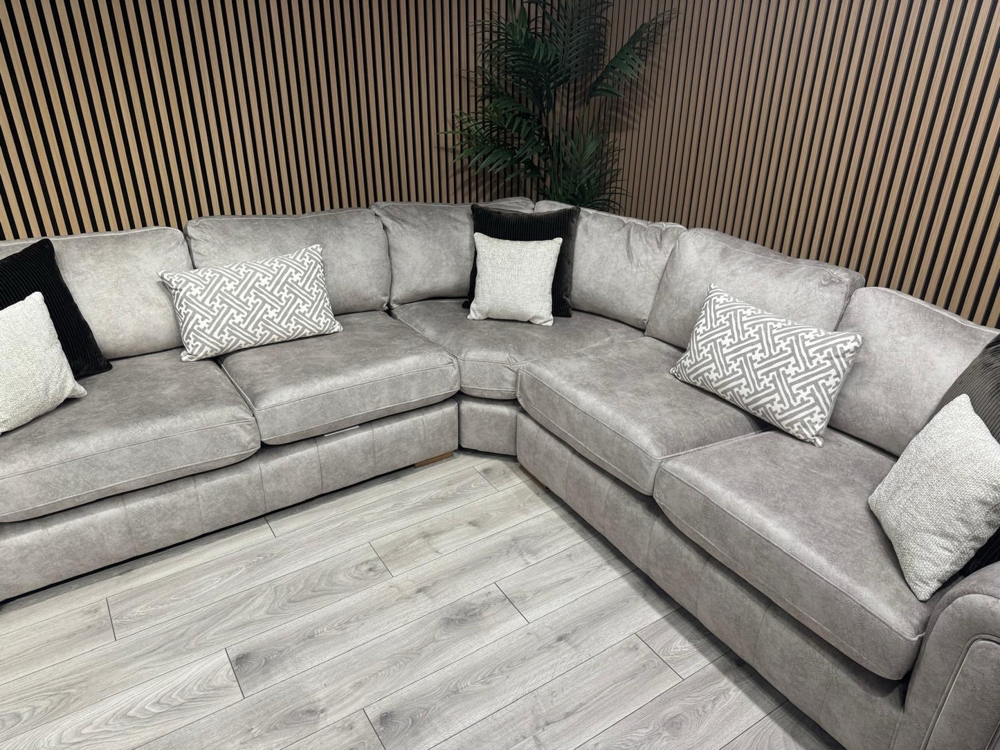 DEVINE Glamour Large Fabric 2 Corner 2 Sofa, Gemini Silver - RRP £2,895