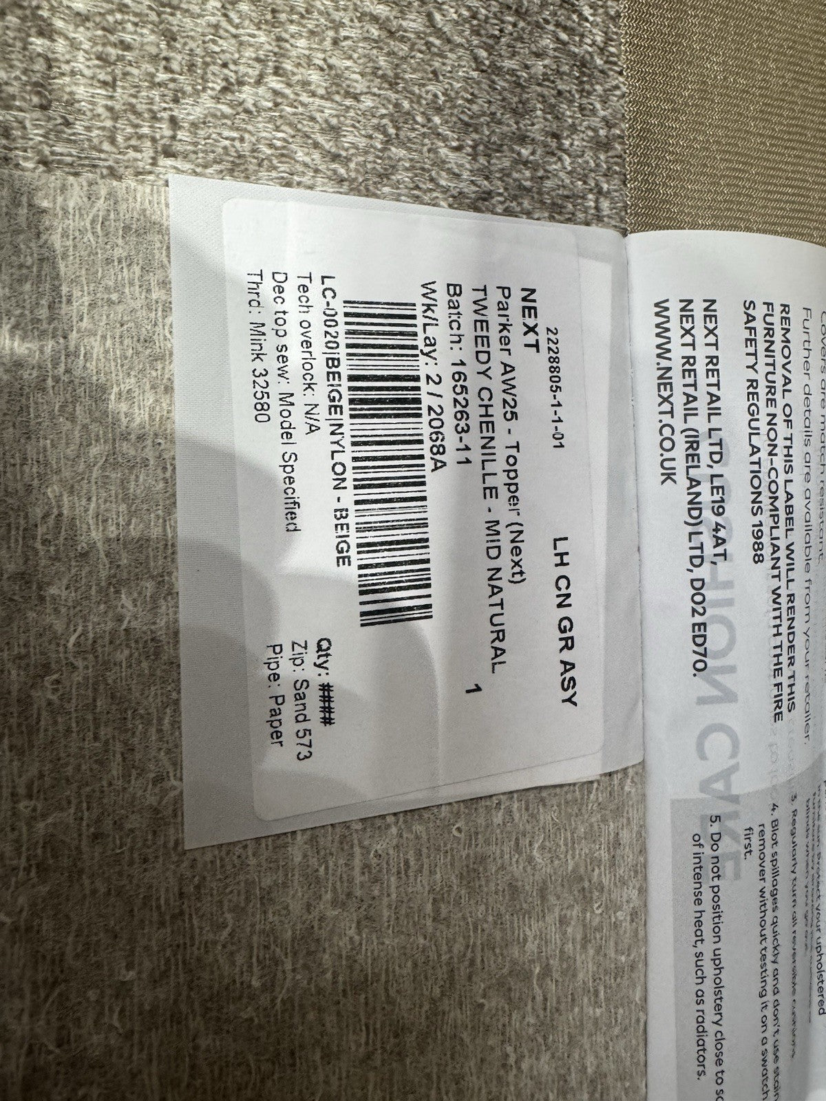 NEXT - Parker Fabric LHF Corner Sofa, Tweedy Chenille Mid Natural - RRP £2,275