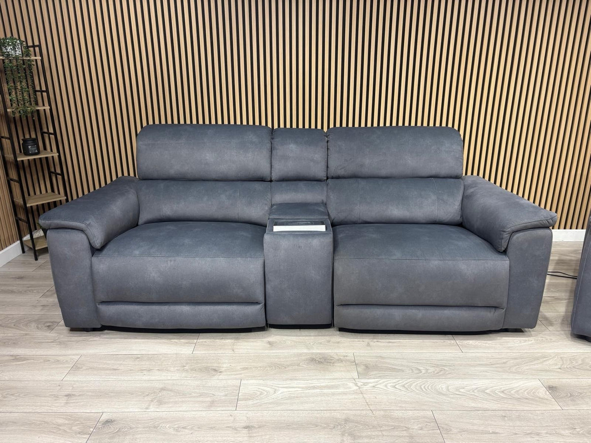F.V GENIUS Fabric 3 Seater Media Sofa + 2 Seater Power Recliner Set RRP £4940