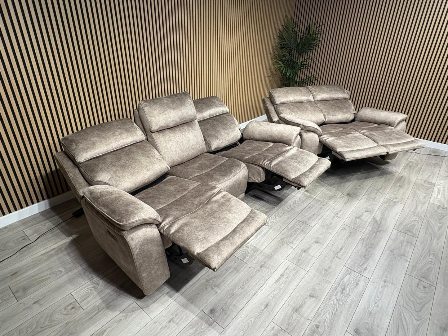 Furniture Village SLOANE Style Fabric 3 + 2 Seater Power Recliner Sofa Set