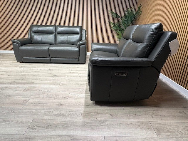 NAVONA 3 Seater + 2 Seater Leather Sofa Set, Power Recliners - RRP £3,498