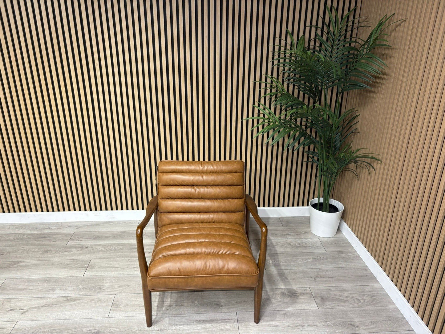 John Lewis Sample - Mid Century Faux Leather Accent Chair, Tan Brown - RRP £1099