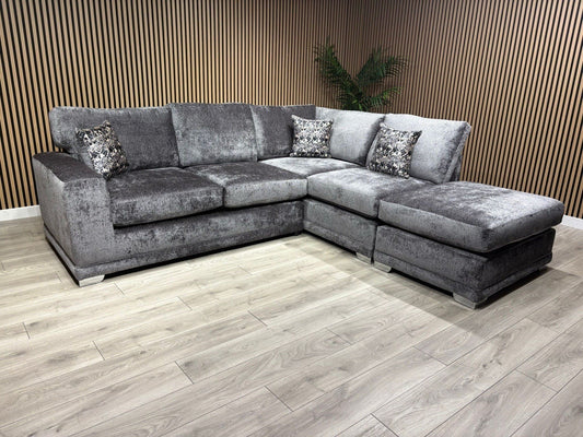Deluxe Fabric Open End Chaise Corner Sofa + Footstool - RRP £2799