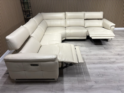 Furniture Village MOET Leather 2 Corner 2 Power Recliner Sofa + Stool RRP £5,390