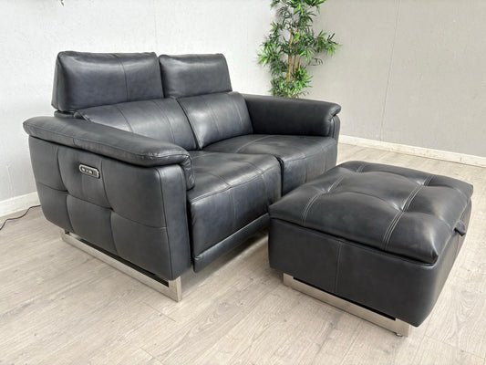 Furniture Village MOET Leather 2 Seater Power Recliner Sofa + Stool - RRP £3,290