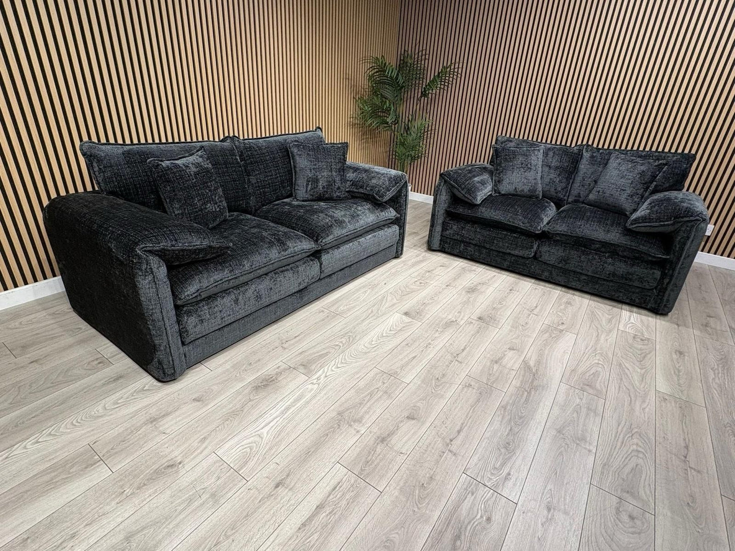 SOLICE Fabric 3 Seater + 2 Seater Sofa Set, Black - RRP £2,498