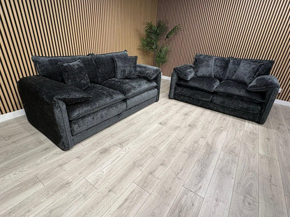 SOLICE Fabric 3 Seater + 2 Seater Sofa Set, Black - RRP £2,498