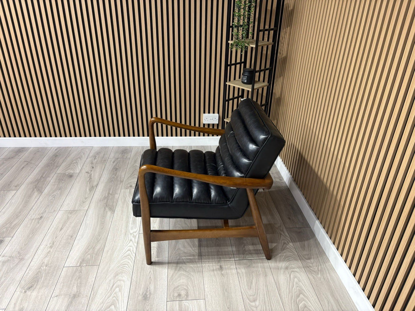 John Lewis Sample - Mid Century Faux Leather Accent Chair, Black - RRP £1099