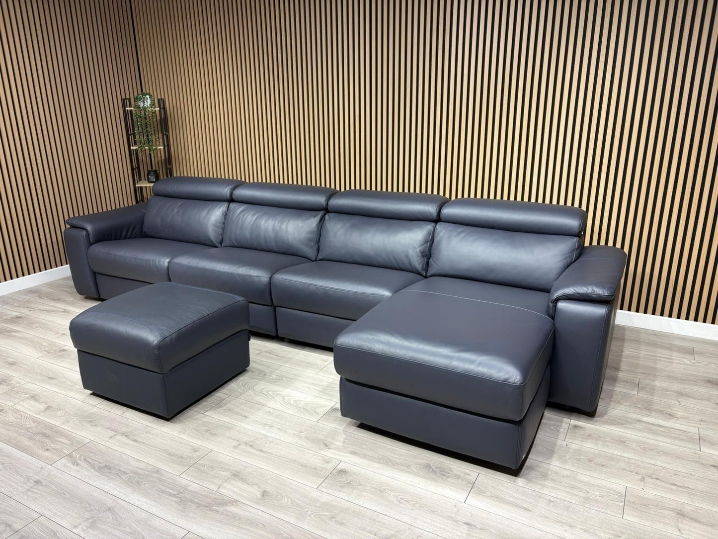 Furniture Village - Nicoletti DAVIDE Leather XL Chaise Sofa + Stool - RRP £6,040