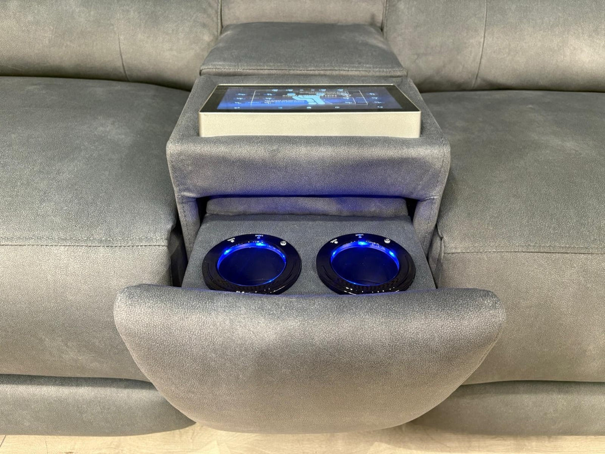 F.V GENIUS Fabric 3 Seater Media Sofa + 2 Seater Power Recliner Set RRP £4940