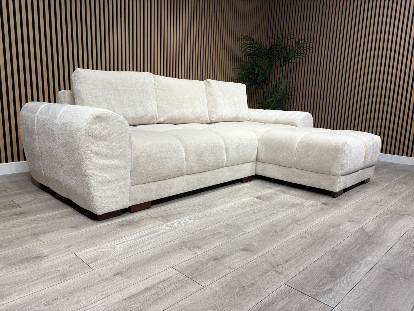 AZZURO Premium Fabric Corner Chaise Sofa Bed with Storage, Cream - RRP £1,799
