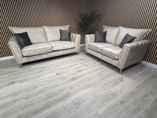 DFS - Cherished Style 3 + 2 Seater Sofa Set, Formal Back, Oatmeal - RRP £2,598