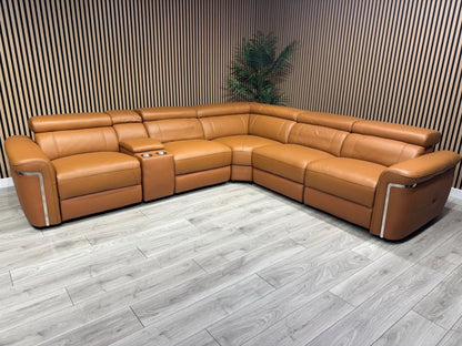 VENICE Leather 2 Corner 2 Power Recliner Sofa + Console - RRP £5,599