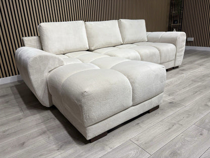 AZZURO Premium Fabric LHF Corner Chaise Sofa Bed with Storage, Cream RRP £1,799