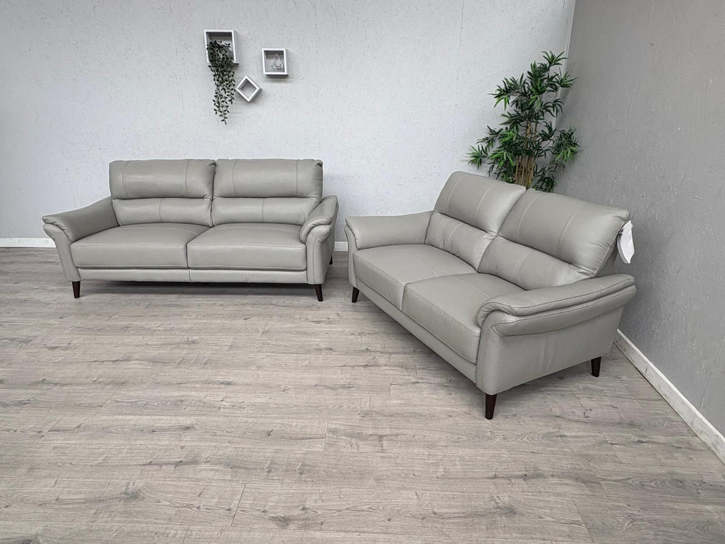 Furniture Village WINNER Leather 3 + 2 Seater Sofa Set, Light Grey - RRP £1,890