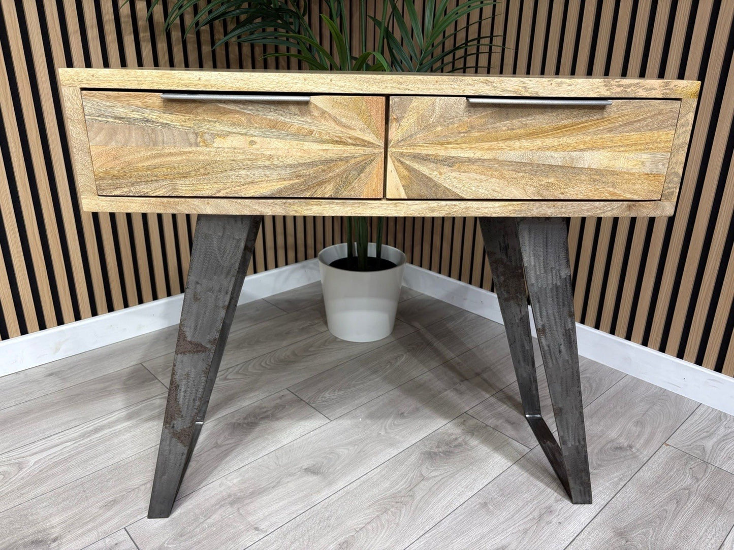 NEXT Sample - Geo Mango Wood 2 Drawer Console Table - RRP: £650