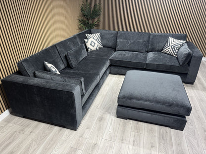 Sofology CAVALLI Style Fabric 3 Corner 3 Sofa + Footstool, Slate  - RRP £6,398