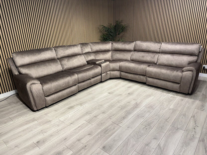 DFS Sample VEGAS Fabric 2 Corner 2 Power Recliner Sofa + Console - RRP £2999