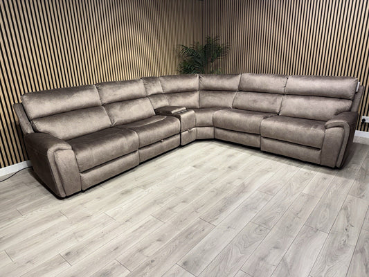 DFS Sample VEGAS Fabric 2 Corner 2 Power Recliner Sofa + Console - RRP £2999