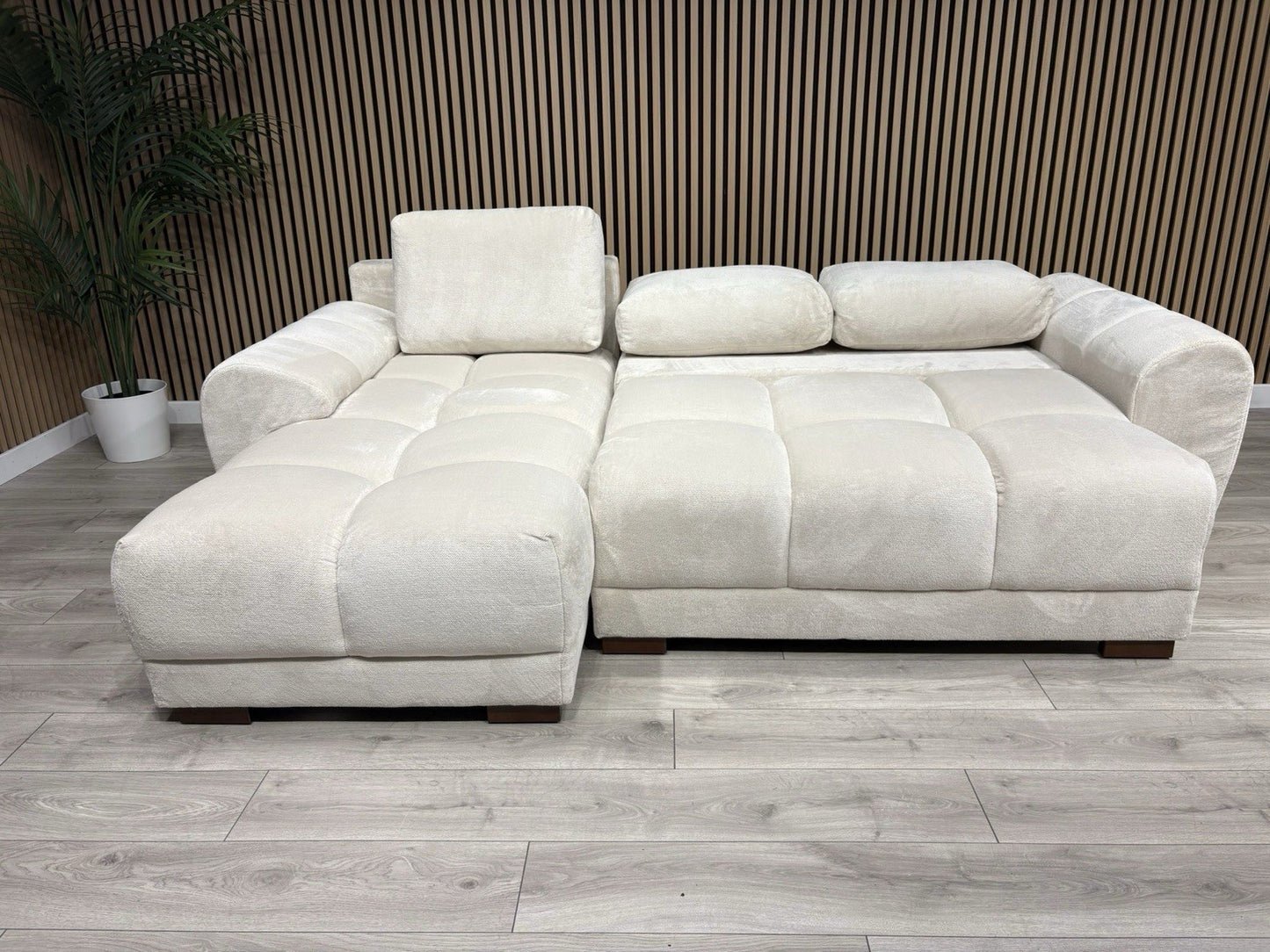 AZZURO Premium Fabric LHF Corner Chaise Sofa Bed with Storage, Cream RRP £1,799