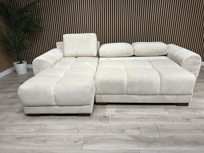 AZZURO Premium Fabric LHF Corner Chaise Sofa Bed with Storage, Cream RRP £1,799