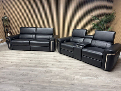 VENICE Leather 3 Seater + 2 Seater Console Power Recliner Sofa Set - RRP £4,598