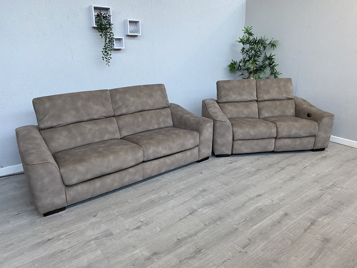 Furniture Village ELIXIR Fabric 3 Seater Sofa Bed + 2 Seater Power Recliner Sofa
