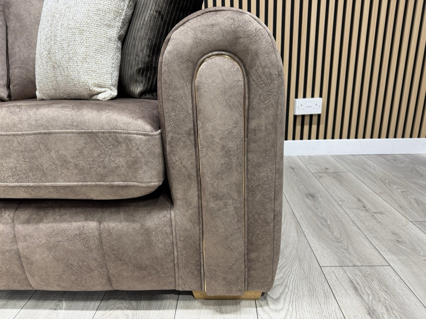 DEVINE Glamour Large Fabric 2 Corner 2 Sofa, Gemini Chocolate - RRP £2,695