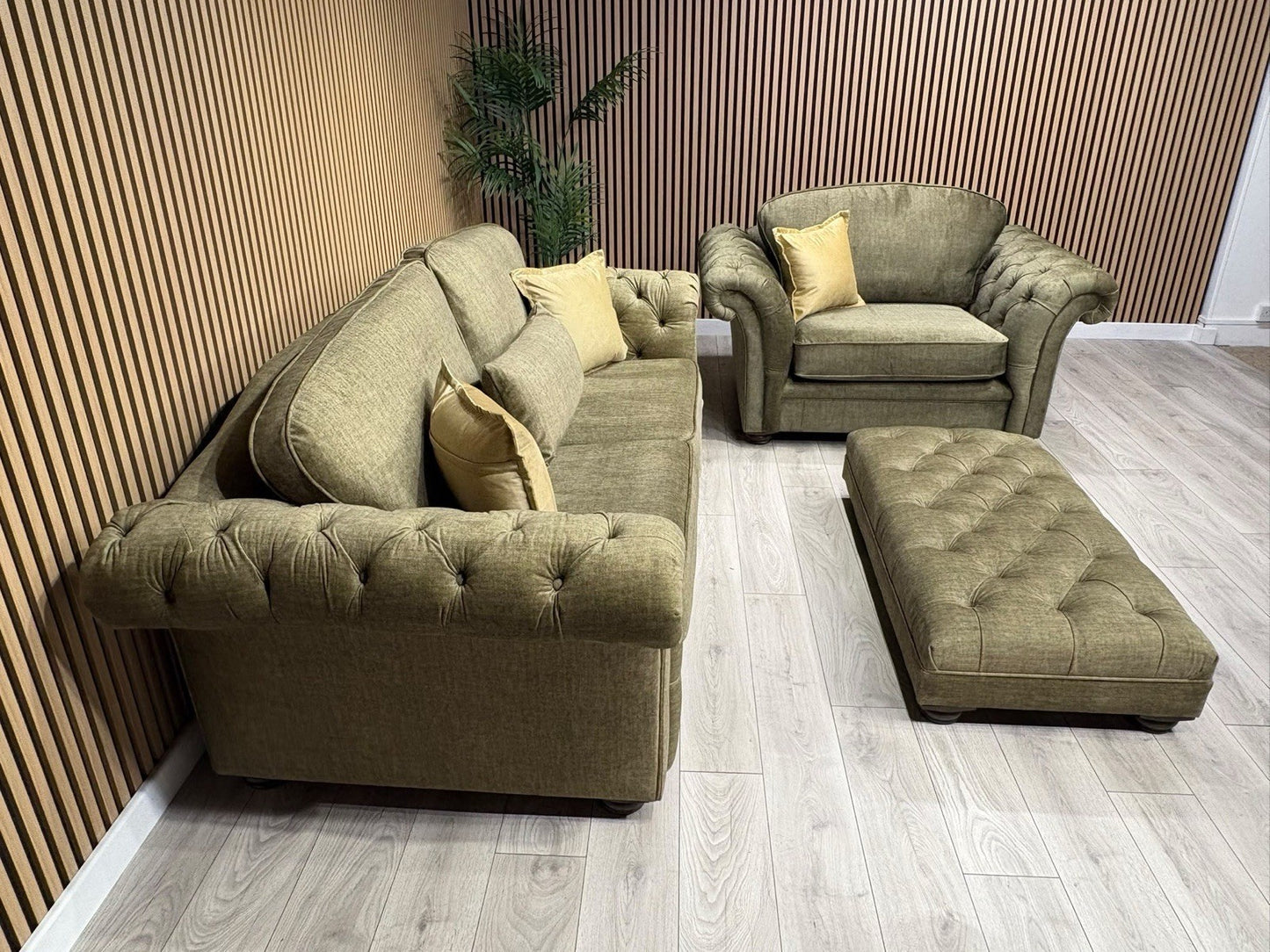 A&J Victoria Fabric 3 Seater Sofa + Love Chair + Footstool Set - RRP £4897