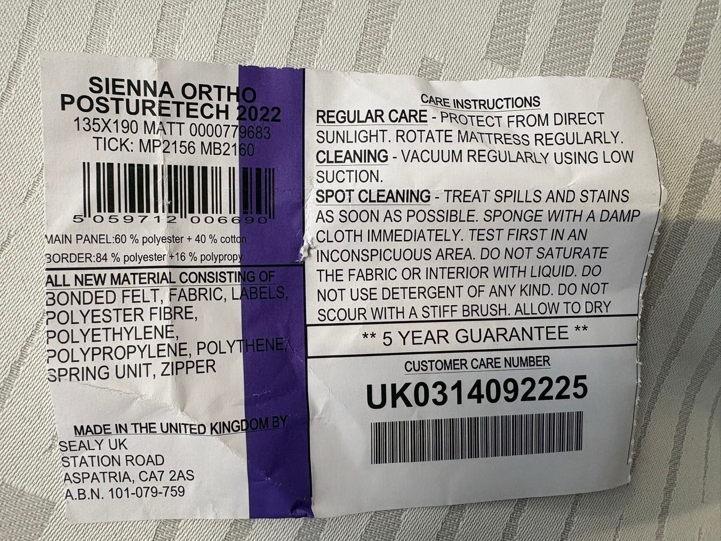 Sealy Sienna Ortho Deluxe Mattress 4ft 6 Double 135cm 190cm Medium Firm