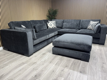 Sofology CAVALLI Style Fabric 3 Corner 3 Sofa + Footstool, Slate  - RRP £6,398