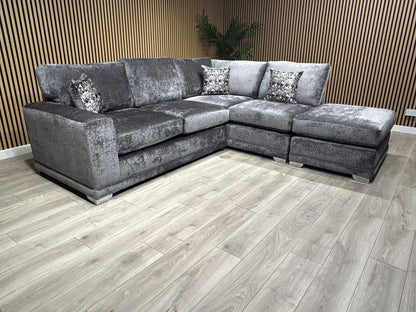 Deluxe Fabric Open End Chaise Corner Sofa + Footstool - RRP £2799