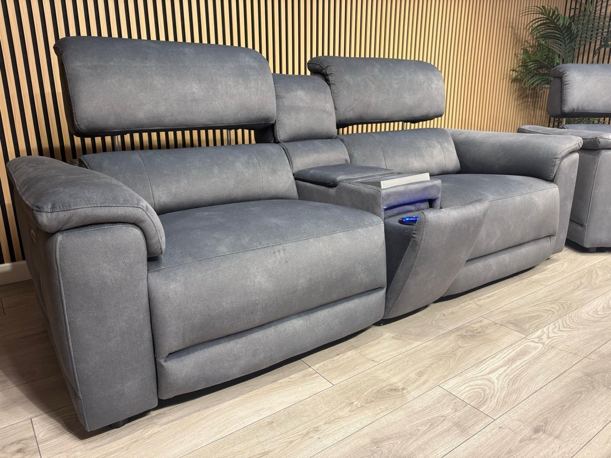 F.V GENIUS Fabric 3 Seater Media Sofa + 2 Seater Power Recliner Set RRP £4940