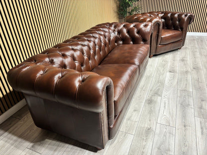 At The Helm Shackleton Style 3 Seater Sofa + Armchair Leather Chesterfield Set