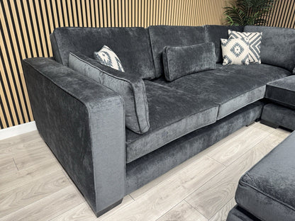 Sofology CAVALLI Style Fabric 3 Corner 3 Sofa + Footstool, Slate  - RRP £6,398