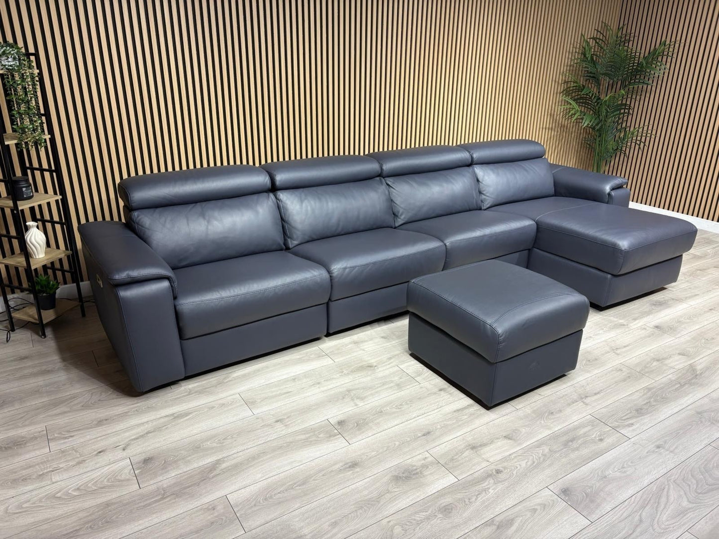 Furniture Village - Nicoletti DAVIDE Leather XL Chaise Sofa + Stool - RRP £6,040