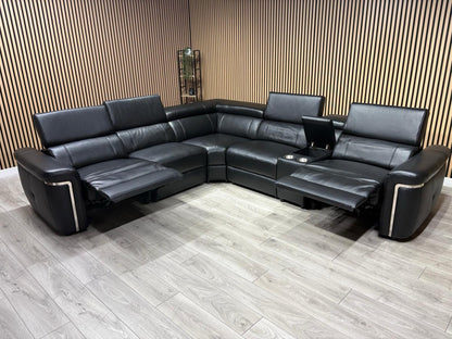 VENICE Leather 2 Corner 2 Power Recliner Sofa + Console - RRP £5,599